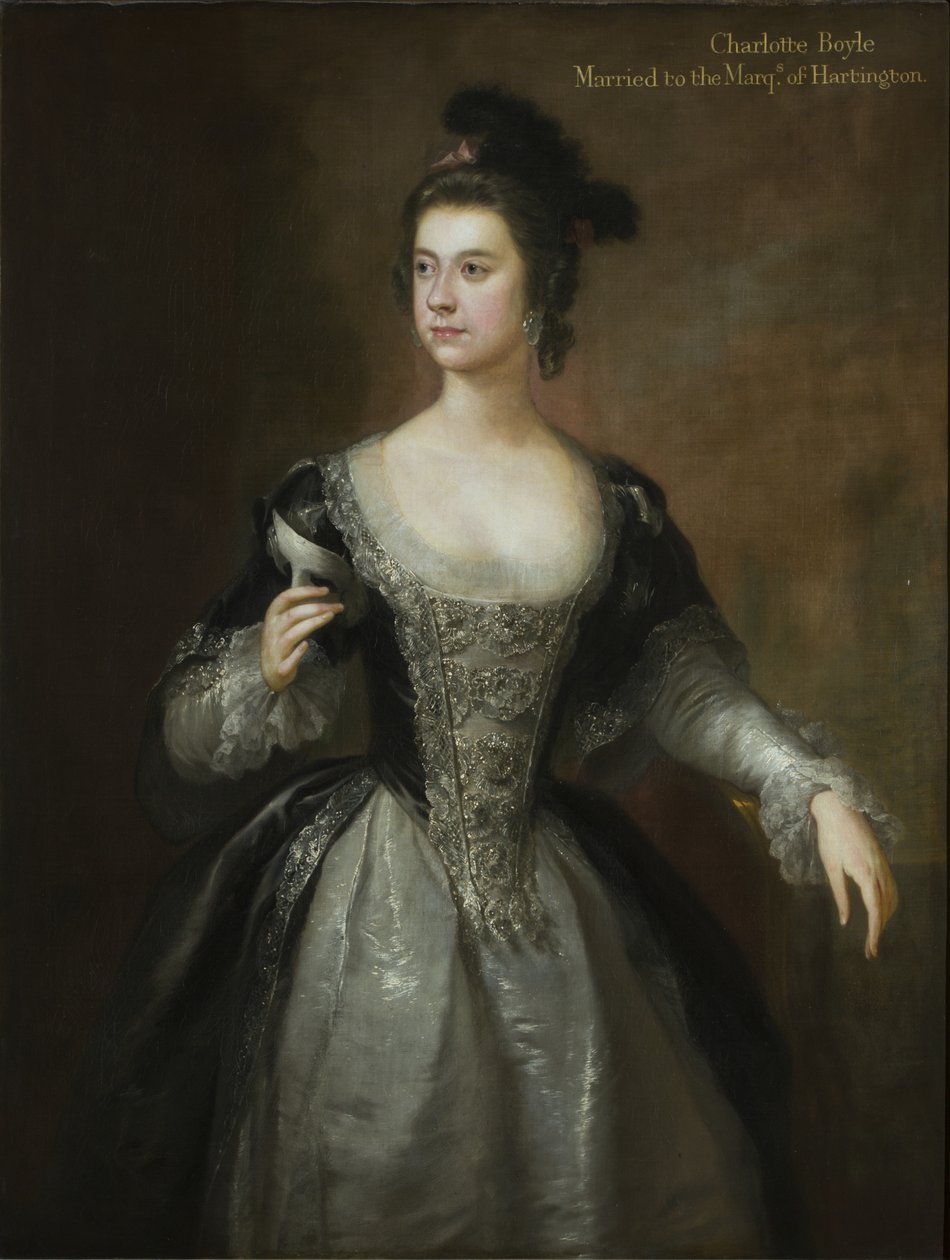 Porträtt av Lady Charlotte Boyle, Baronessan Clifford och Marchioness of Hartington, ca 1748-56 (olja på duk) av George Knapton