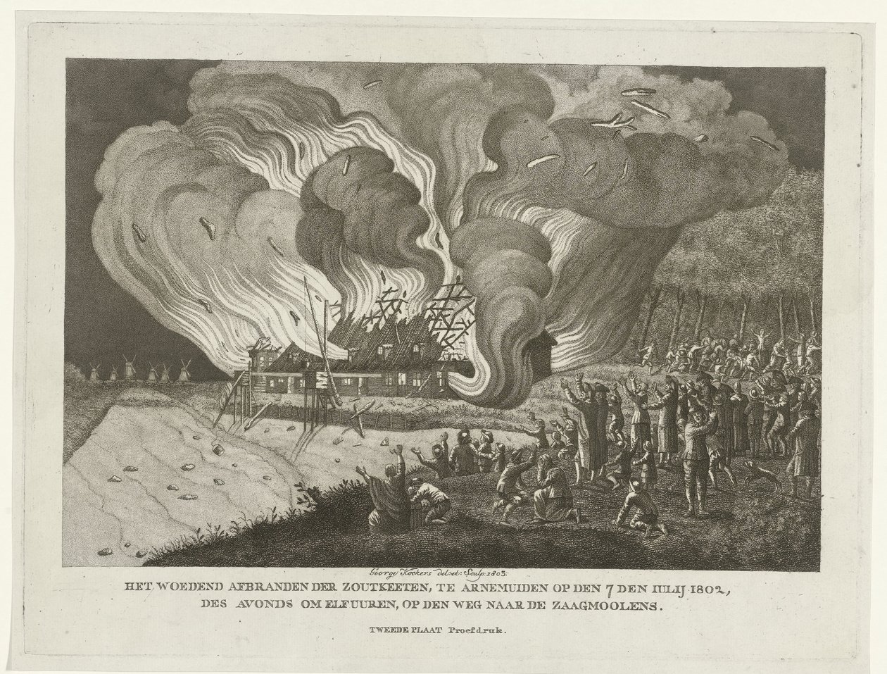 Brand i saltkedjan vid Arnemuiden den 7 juli 1802 av George Kockers