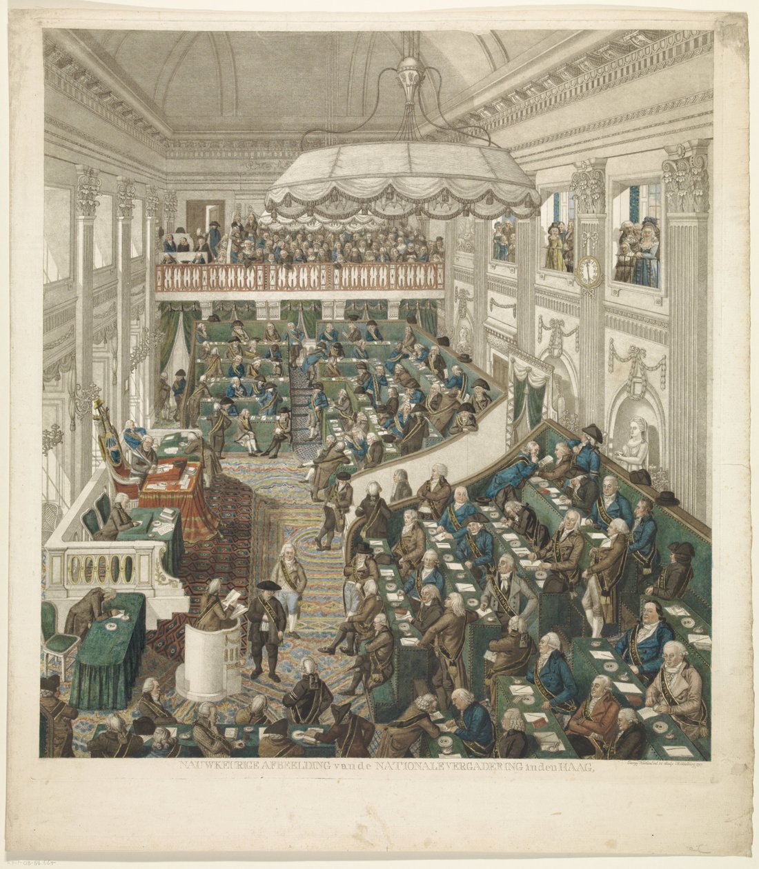 Första nationalförsamlingen i Haag, 1796 Exakt skildring av nationalförsamlingen i Haag (titel på objekt) av George Kockers