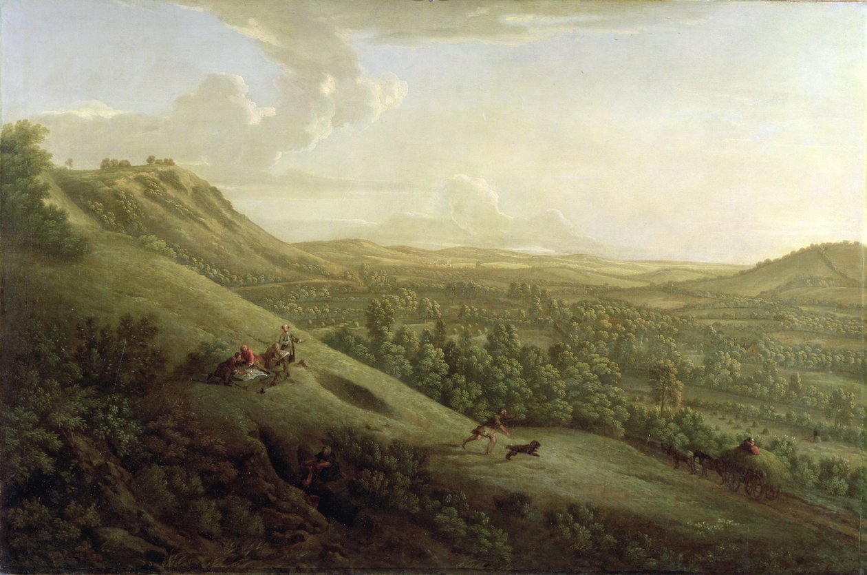 En vy över Boxhill, Surrey, med Dorking i fjärran av George Lambert