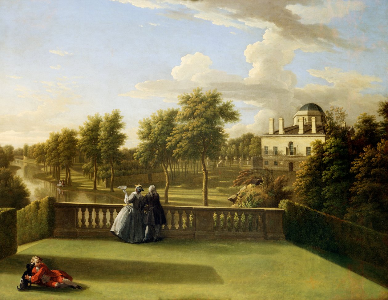 Utsikt från kaskadterrassen, Chiswick (olja på duk) av George Lambert