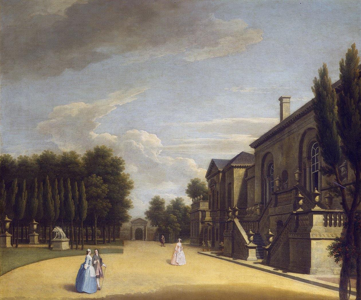 Utsikt över Chiswick Villa från baksidan till Inigo Jones-porten av George Lambert