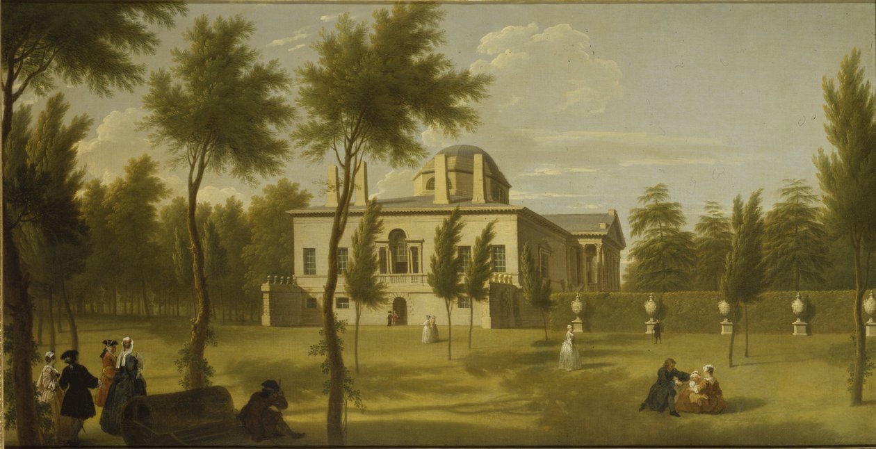 Utsikt över Chiswick Villa från gräsmattan, ca 1735 (olja på duk) av George Lambert