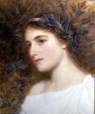 Flicka med Laurel Pannband (akvarell på papper) av George Lawrence Bulleid