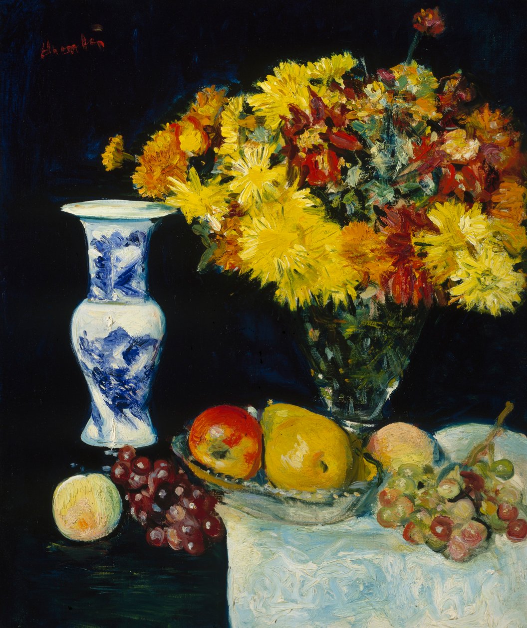 Blommor i en vas och frukt, ca 1897-1931 (olja på duk) av George Leslie Hunter