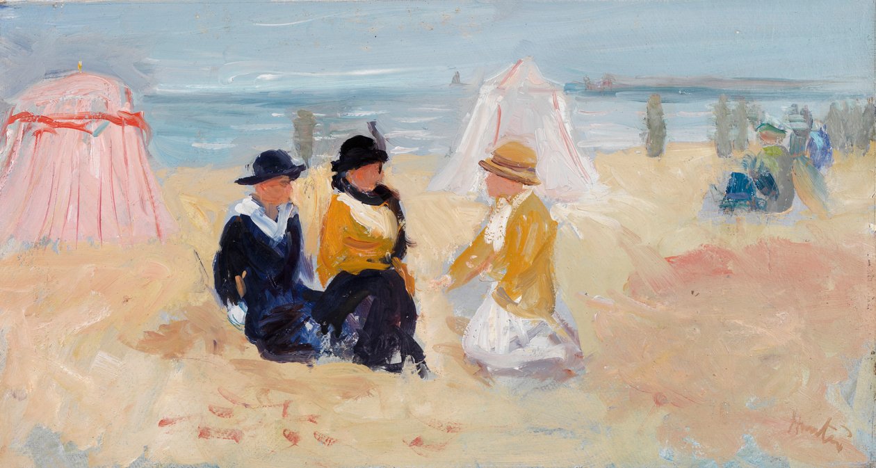 On the Shore, ca 1910-14 (olja på kvarnskiva) av George Leslie Hunter