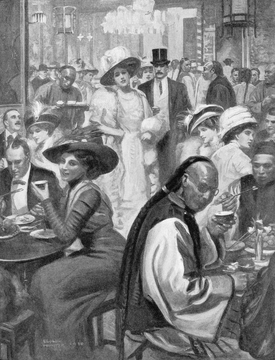 The Latest Craze of American Society, New Yorkers som äter på en kinesisk restaurang, illustration från 