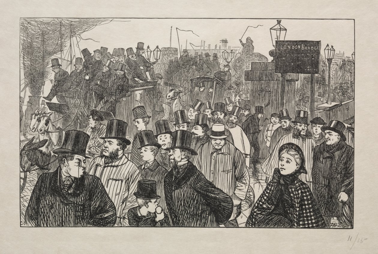 The Living Stream på London Bridge - On the Bridge av George Louis Palmella Busson Du Maurier