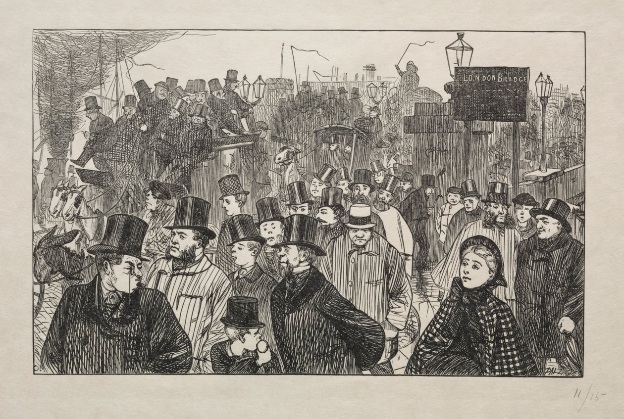 The Living Stream at London Bridge - On the Bridge, 1863. av George Louis Palmella Busson Du Maurier