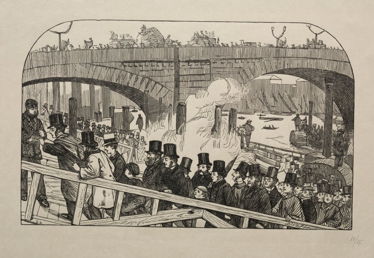 The Living Stream at London Bridge - Under the Bridge, 1863. av George Louis Palmella Busson Du Maurier