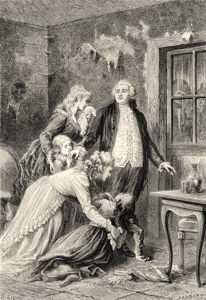Kungens farväl till sin familj i januari 1793 (gravyr) av Bartolome Esteban and studio Murillo