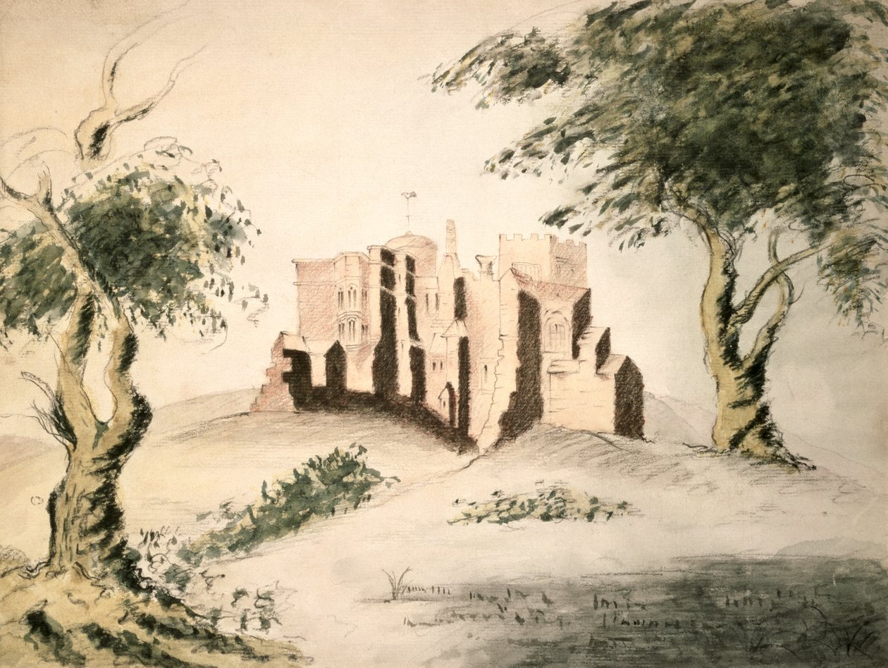 The Old Manor House of Woodstock, 1700-tal (wc och krita på papper) av George Marquis of Blandford