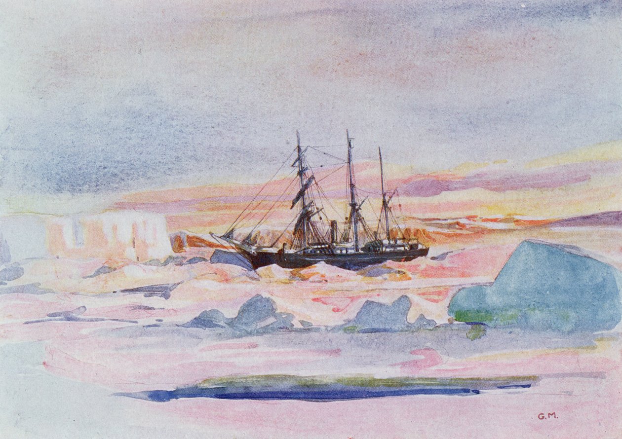 Aurora Australis, illustration från "The Heart of the Antarctic: The Nimrod Expedition to the South Pole" av Sir Ernest Shackleton (1874-1922) av George Marston