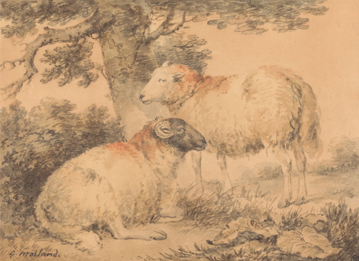 En bagge och ett får i ett landskap av George Morland
