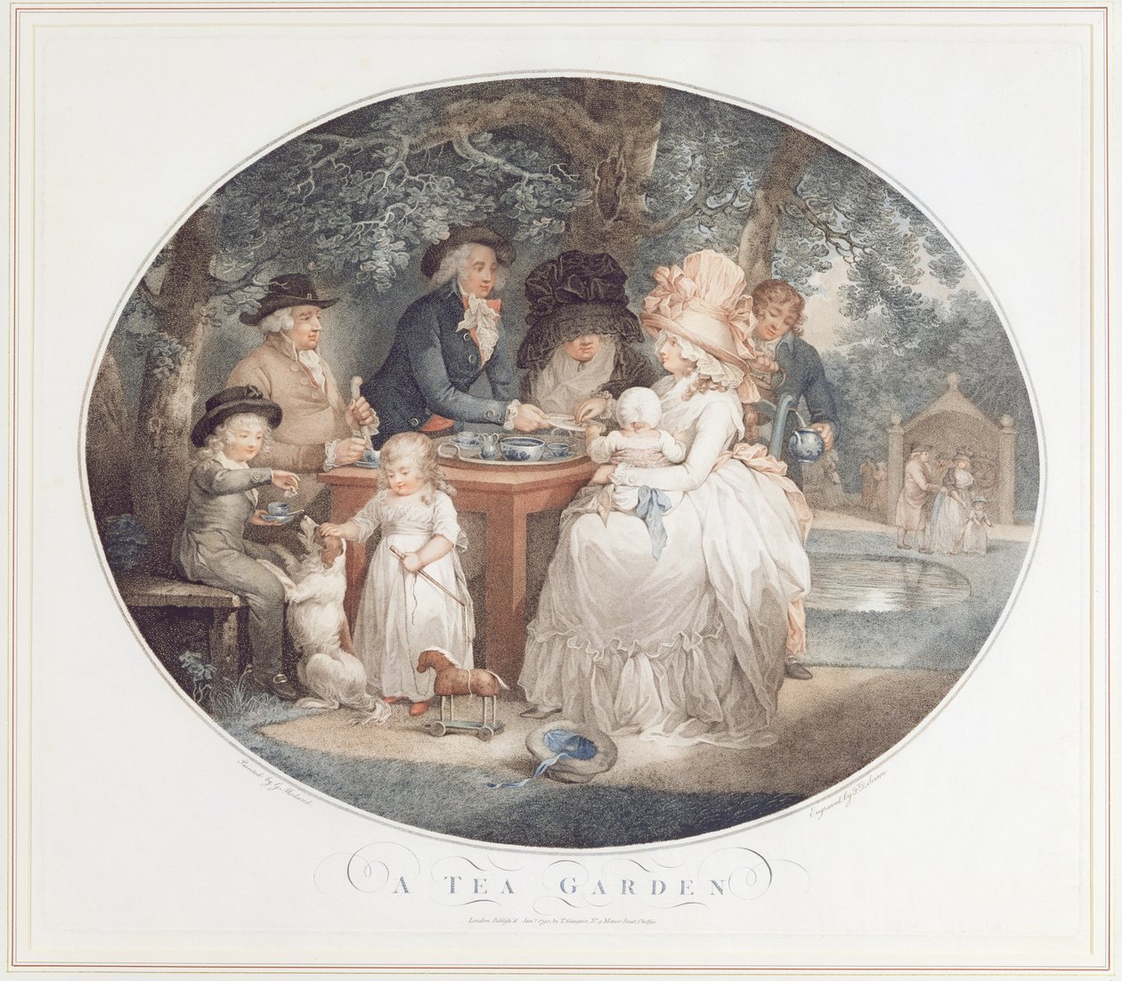 En teträdgård, gravyr i färg efter Morland av Francois David Saron (född 1764) av George Morland