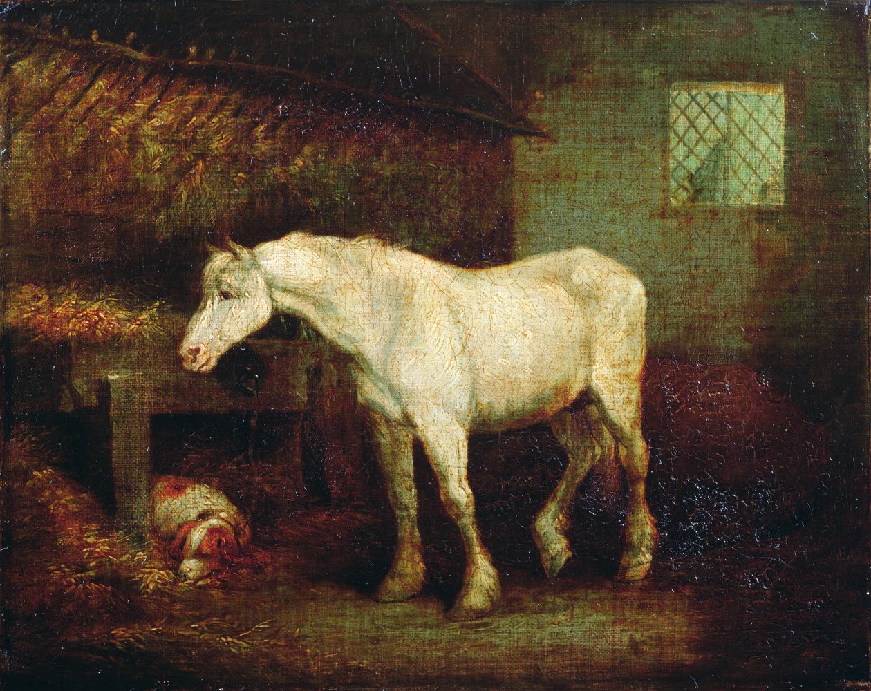 Ett gammalt grått sto på en krubba av George Morland