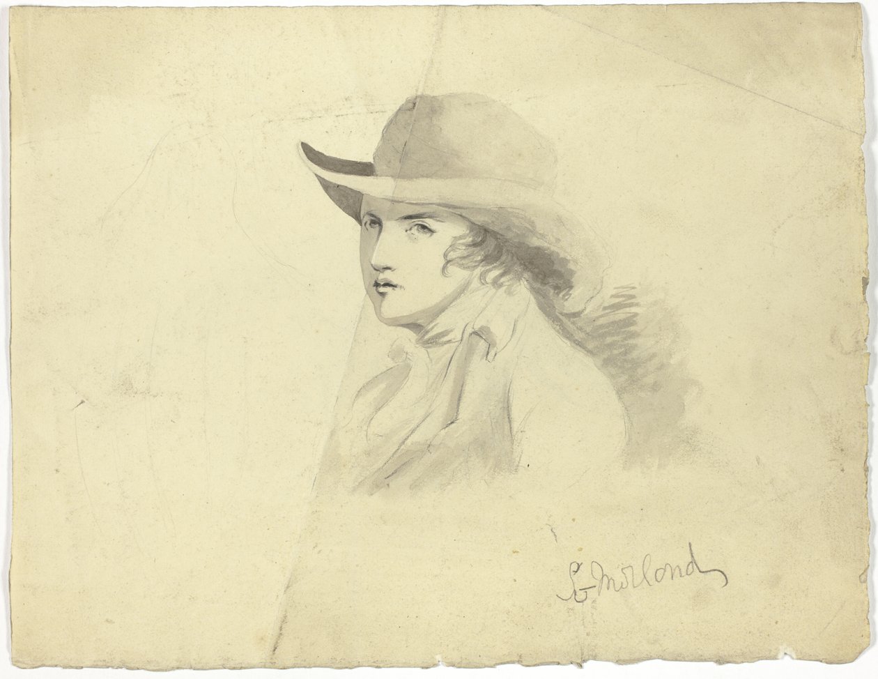 Byst av ung man med hatt (recto); änglahuvud (verso) av George Morland