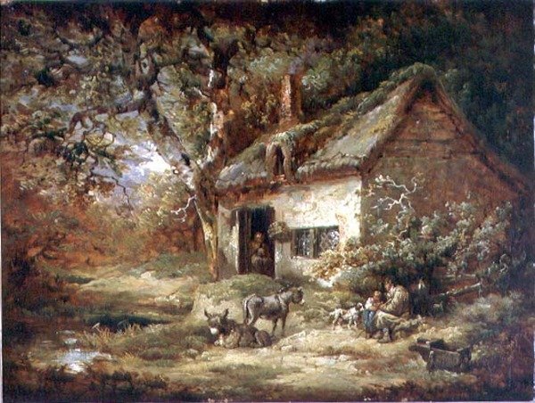 Stugadörr med en åsna (olja på duk) av George Morland