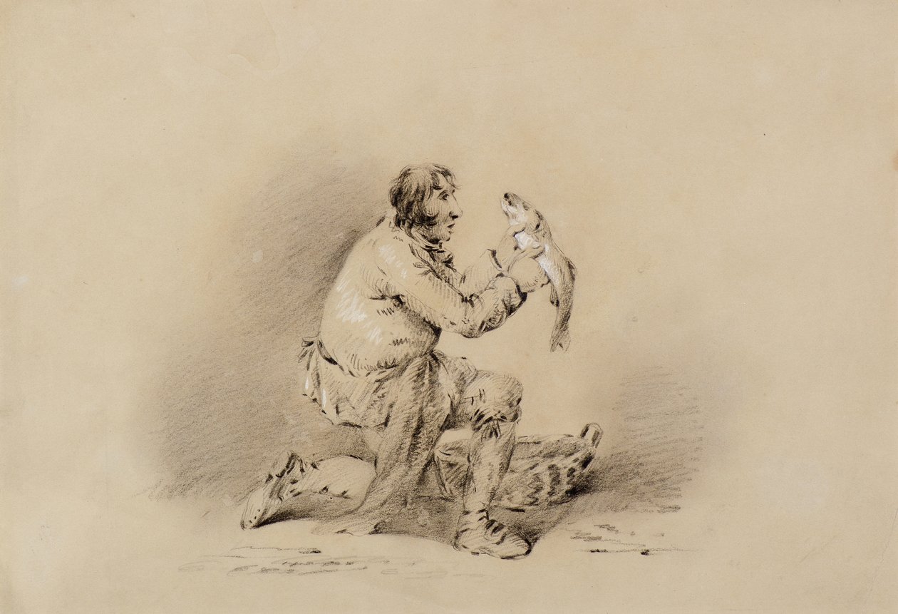 Fiskare som håller en fisk av George Morland