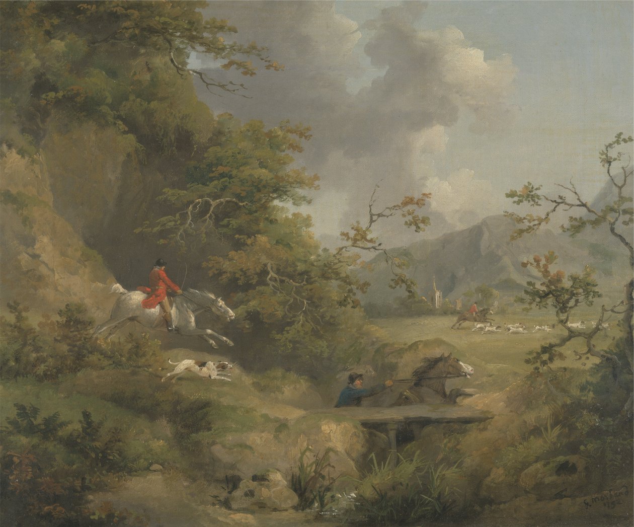 Foxhunting in Hilly Country (olja på duk) av George Morland