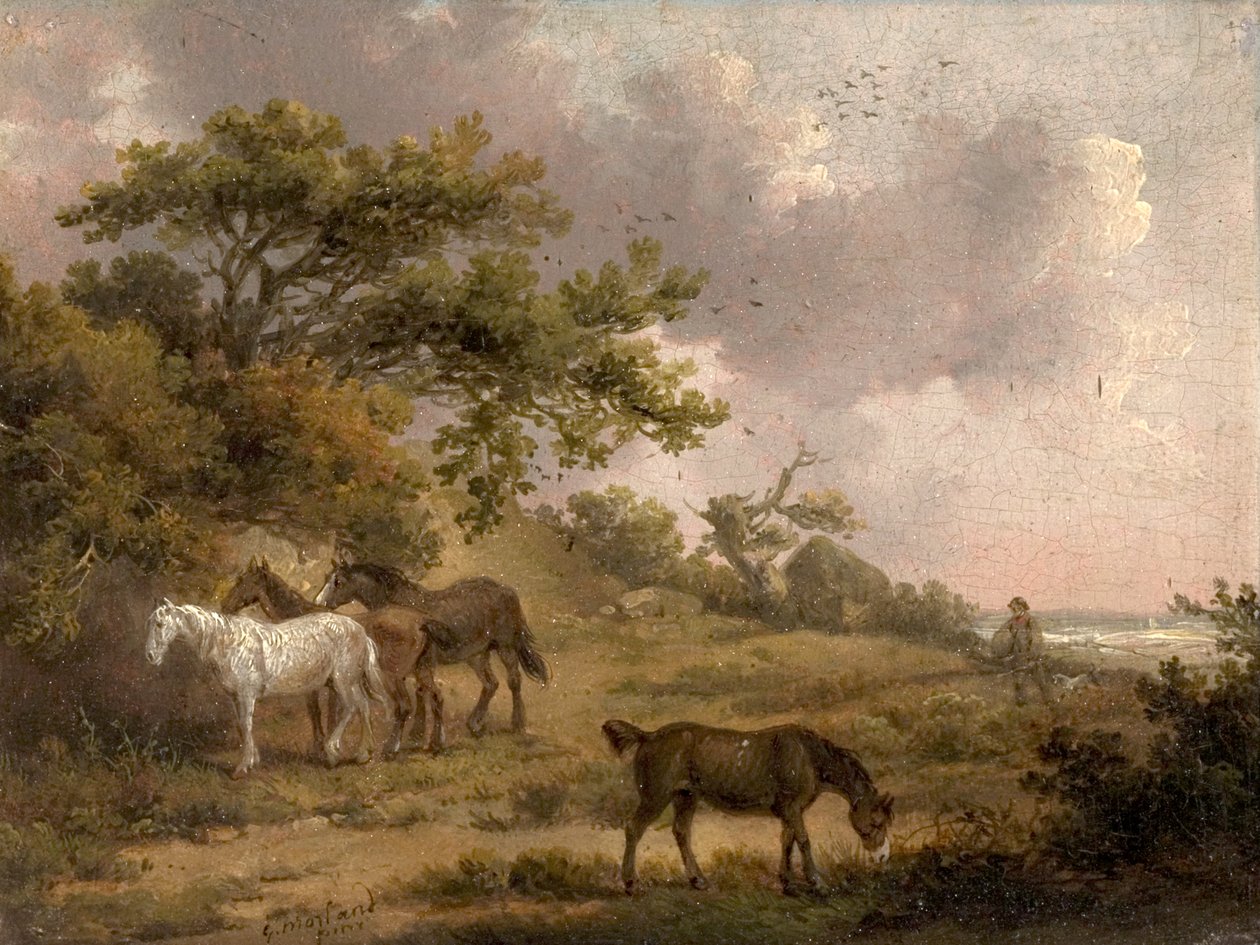 Landskap med fyra hästar av George Morland