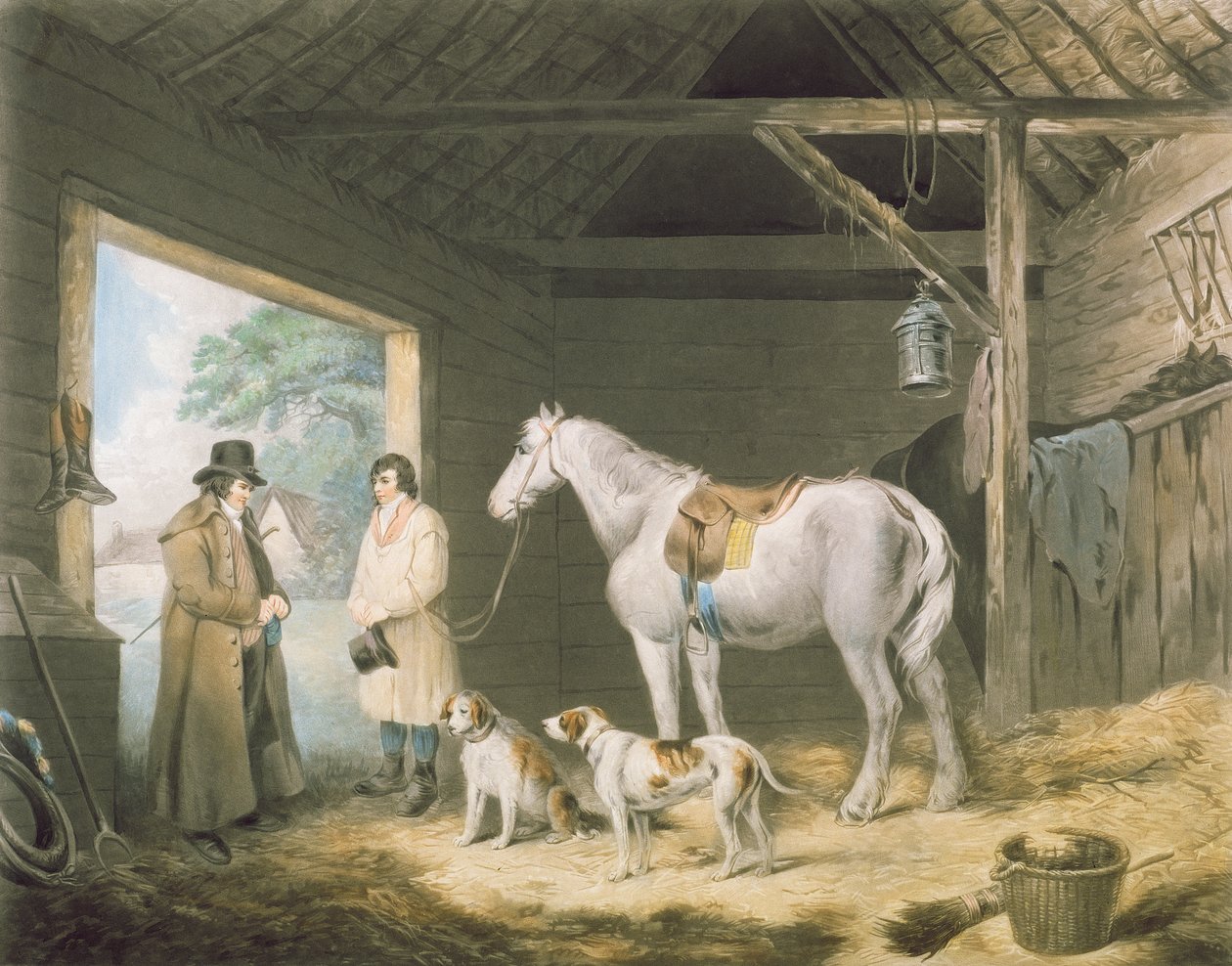 Paying the Hostler, graverad av Samuel William Reynolds (1773-1835), pub. av H. Macklin, 1805 (mezzotintgravyr) av George Morland
