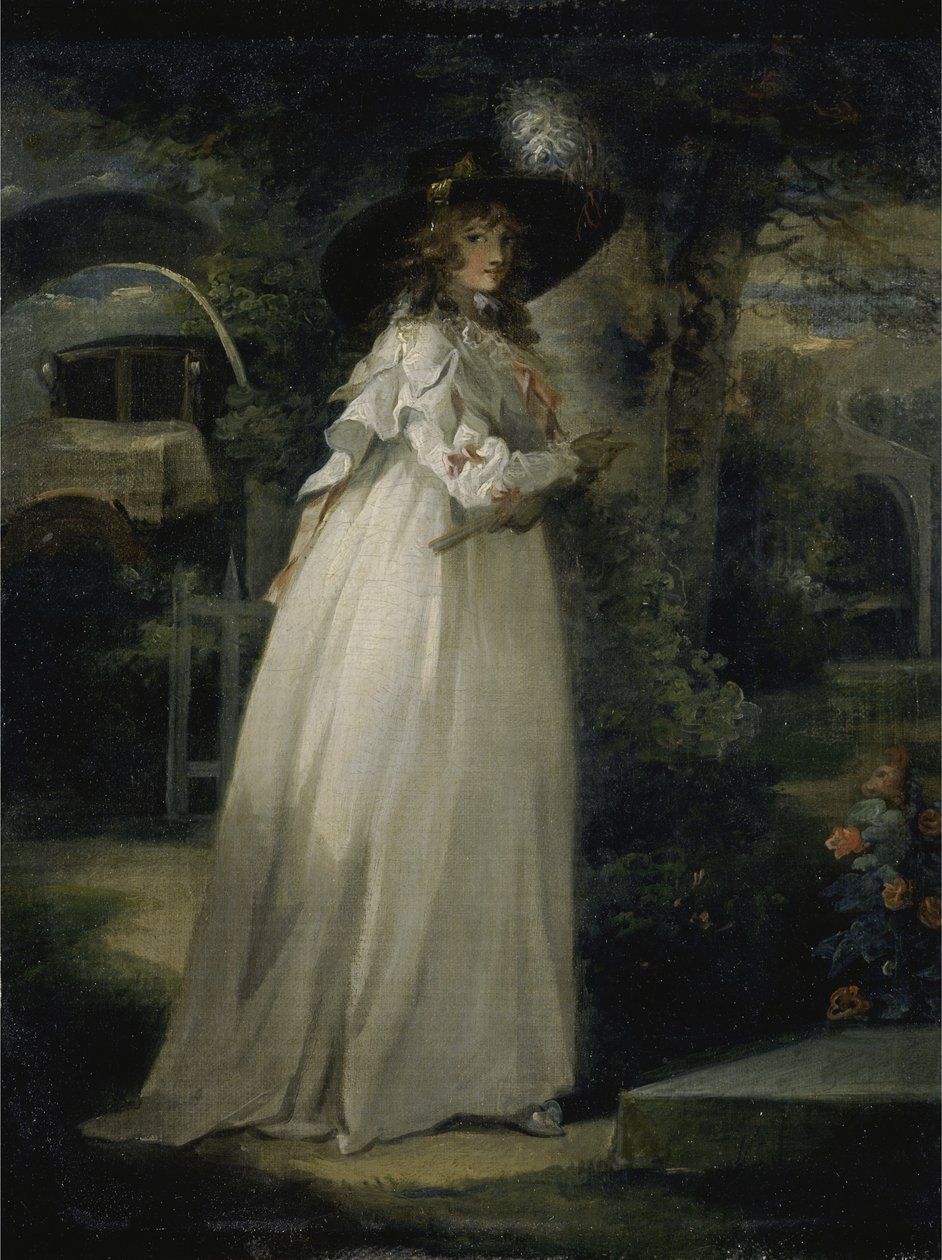 Porträtt av en flicka i en trädgård, ca 1786-88 (olja på duk) av George Morland