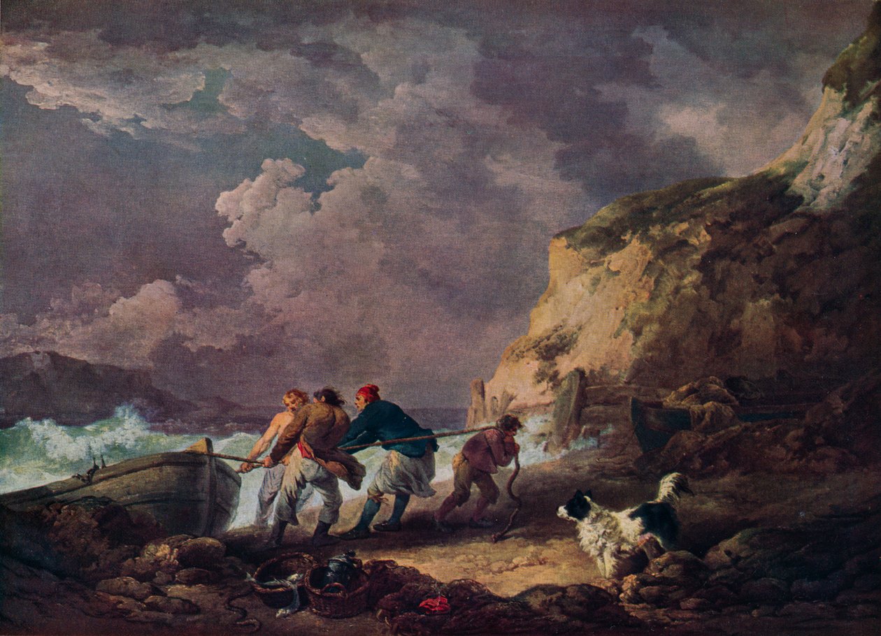 Stranden: Fiskare som drar i en båt, 1791. av George Morland