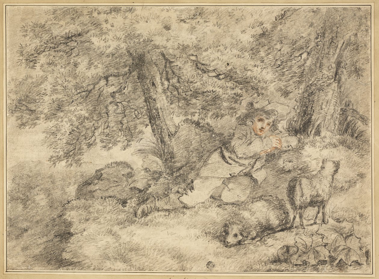 Herdepojke med lamm i skogen av George Morland