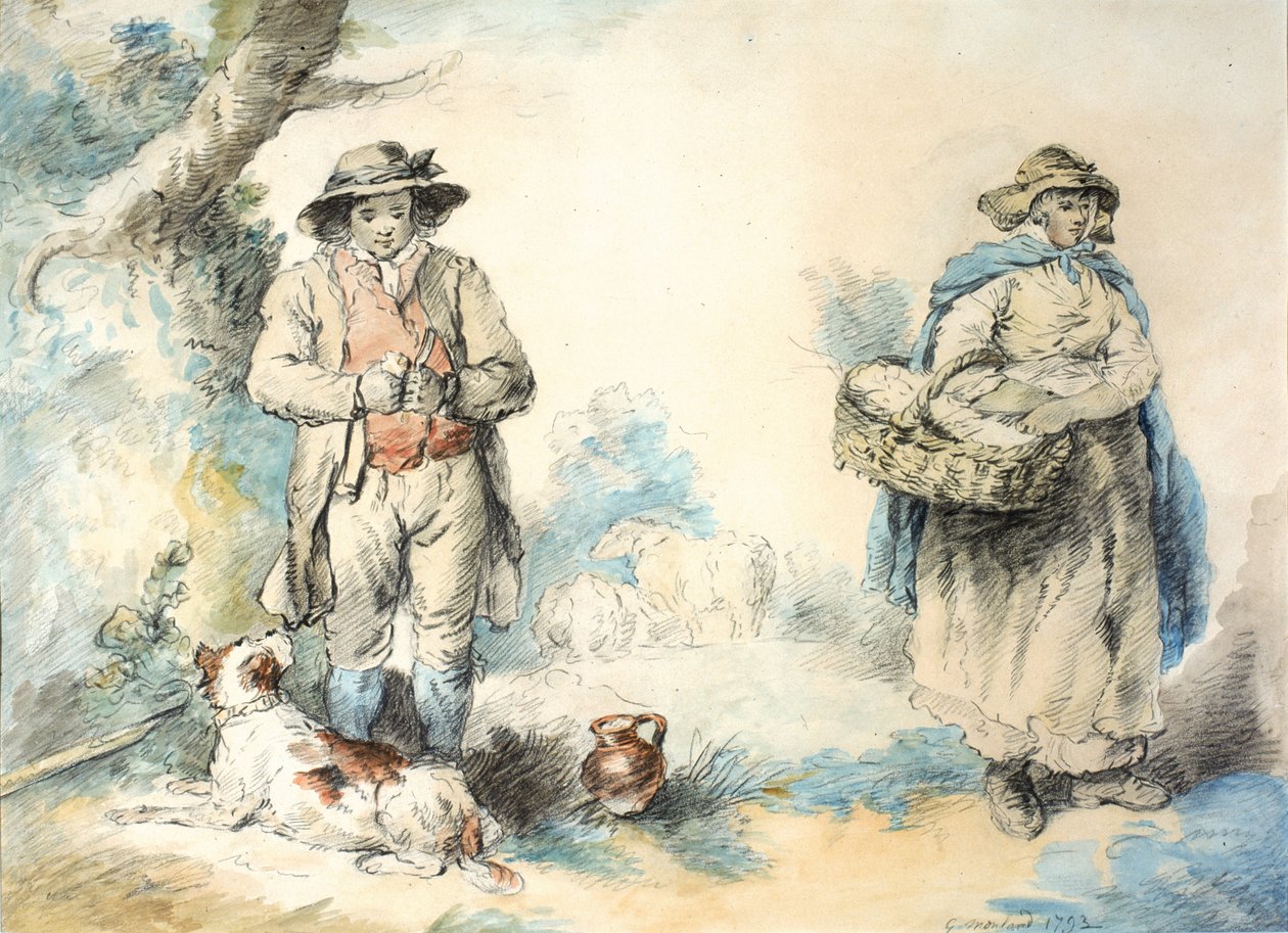 The Higglers (pastell (svart) och akvarell på papper (klistrad på papper)) av George Morland
