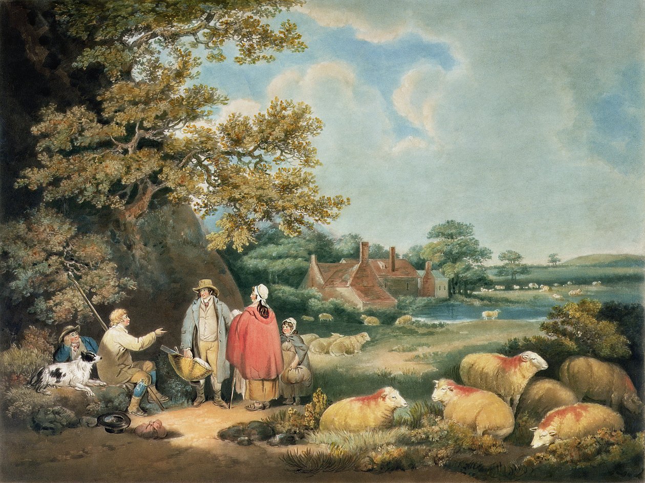 The Shepherds, graverad av William Ward (1766-1826), pub. av H. Morland, 1806 (mezzotintgravyr) av George Morland