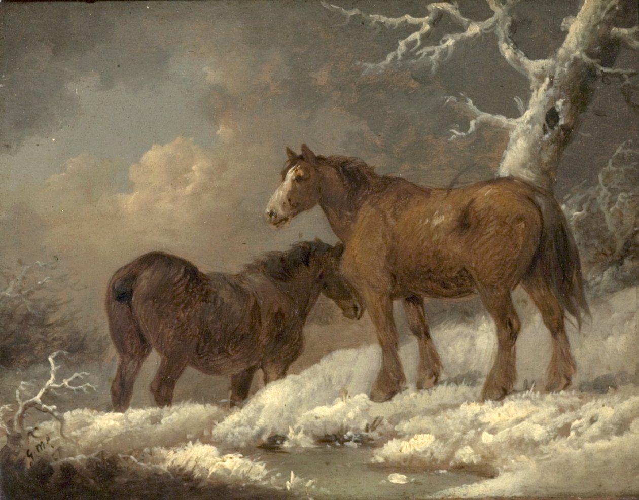Två hästar i snön av George Morland