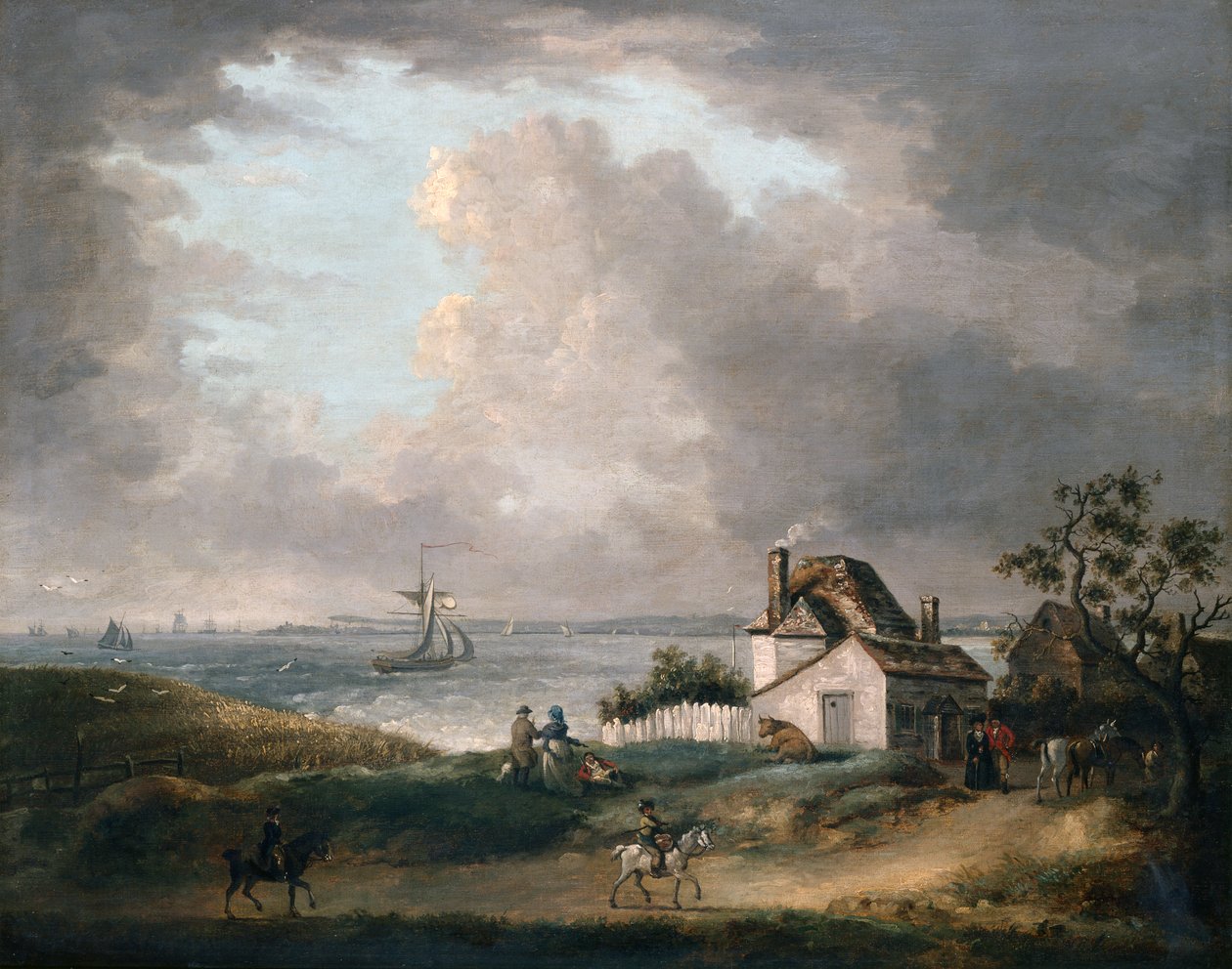 Weymouth Bay med en avlägsen utsikt över hamnen och Portland Bill av George Morland