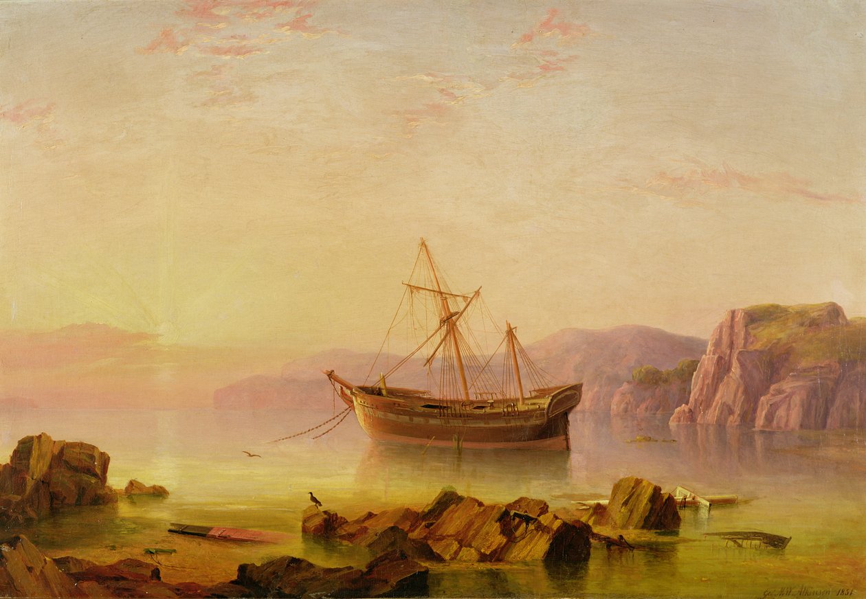 Ett fartyg för ankar i en vik vid solnedgången av George Mounsey Wheatley Atkinson