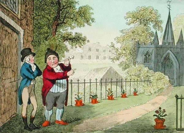 Showing a Garden, graverad av Isaac Cruikshank (1756-c.1811), publicerad 1796 (akvatint) av George Moutard (after) Woodward