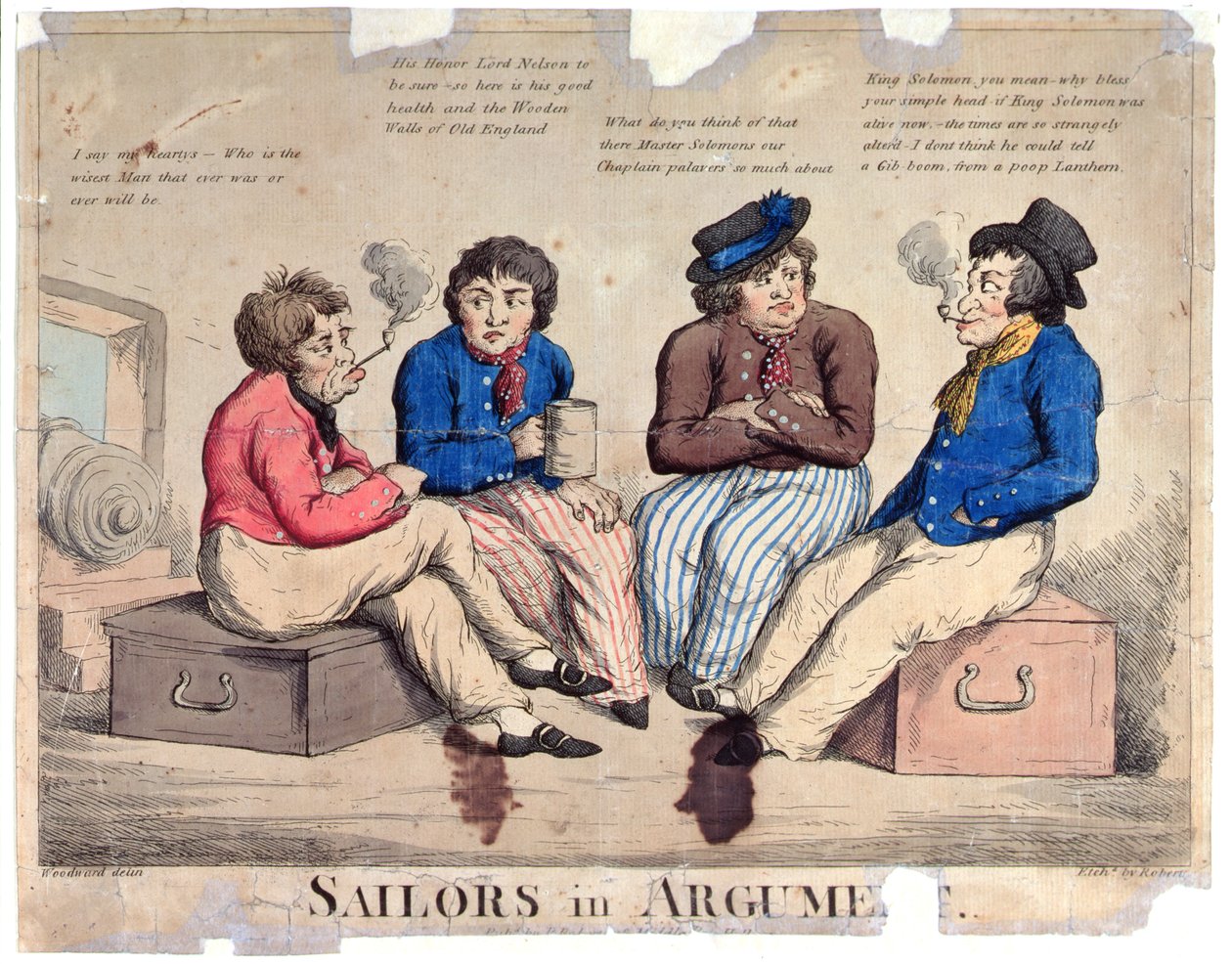 Sailors in Argument, graverad av Roberts (färgad etsning) av George Moutard Woodward