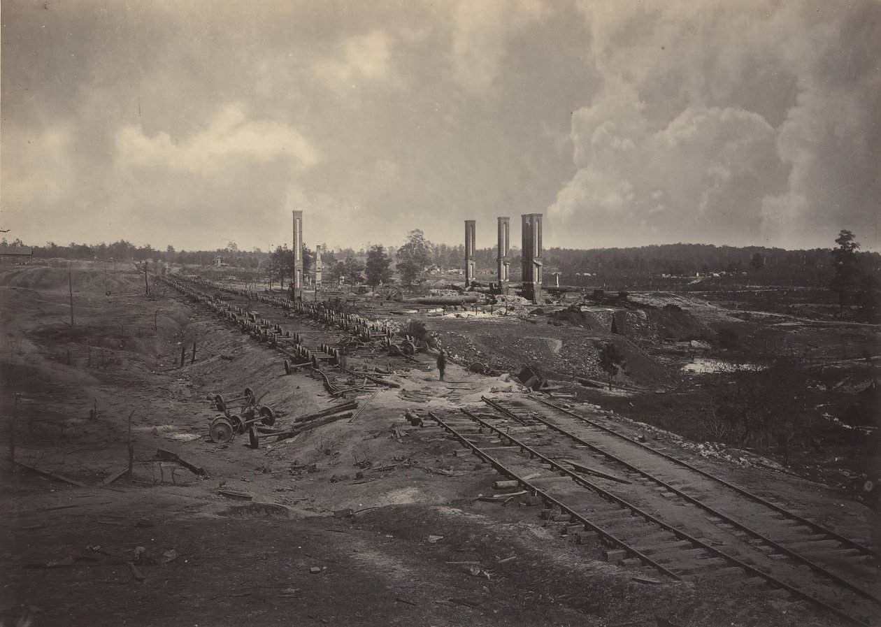 Förstörelse av Hoods förordningståg, 1860-talet. av George N. Barnard