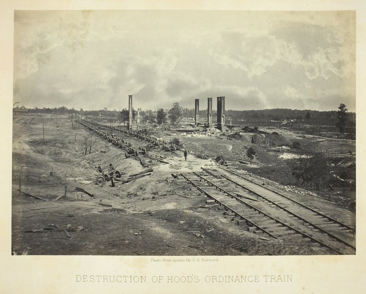 Förstörelse av Hoods förordningståg, 1864. av George N. Barnard