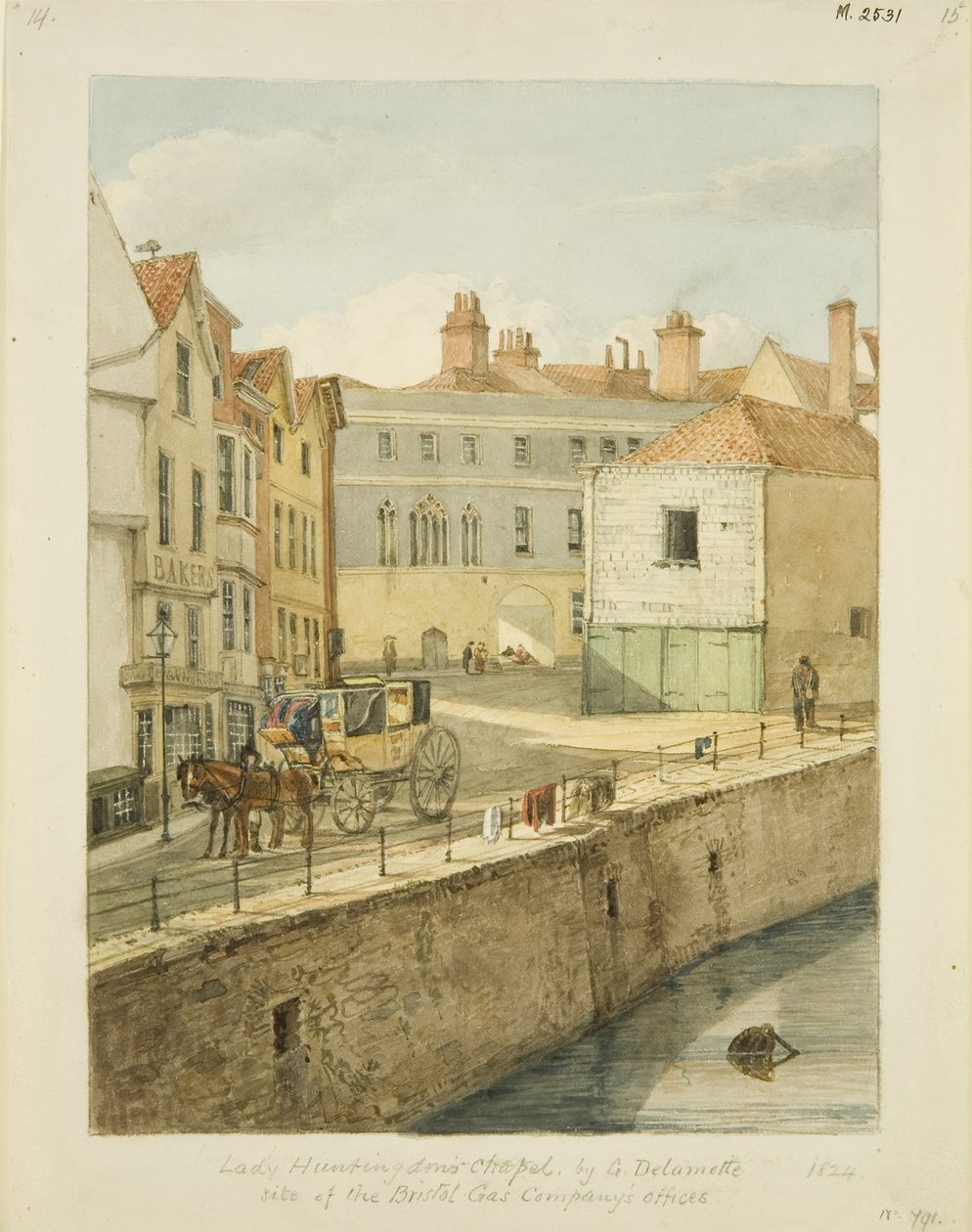Lady Huntingdons kapell sett från vindbryggan (penna och akvarell på papper) av George Orleans Delamotte