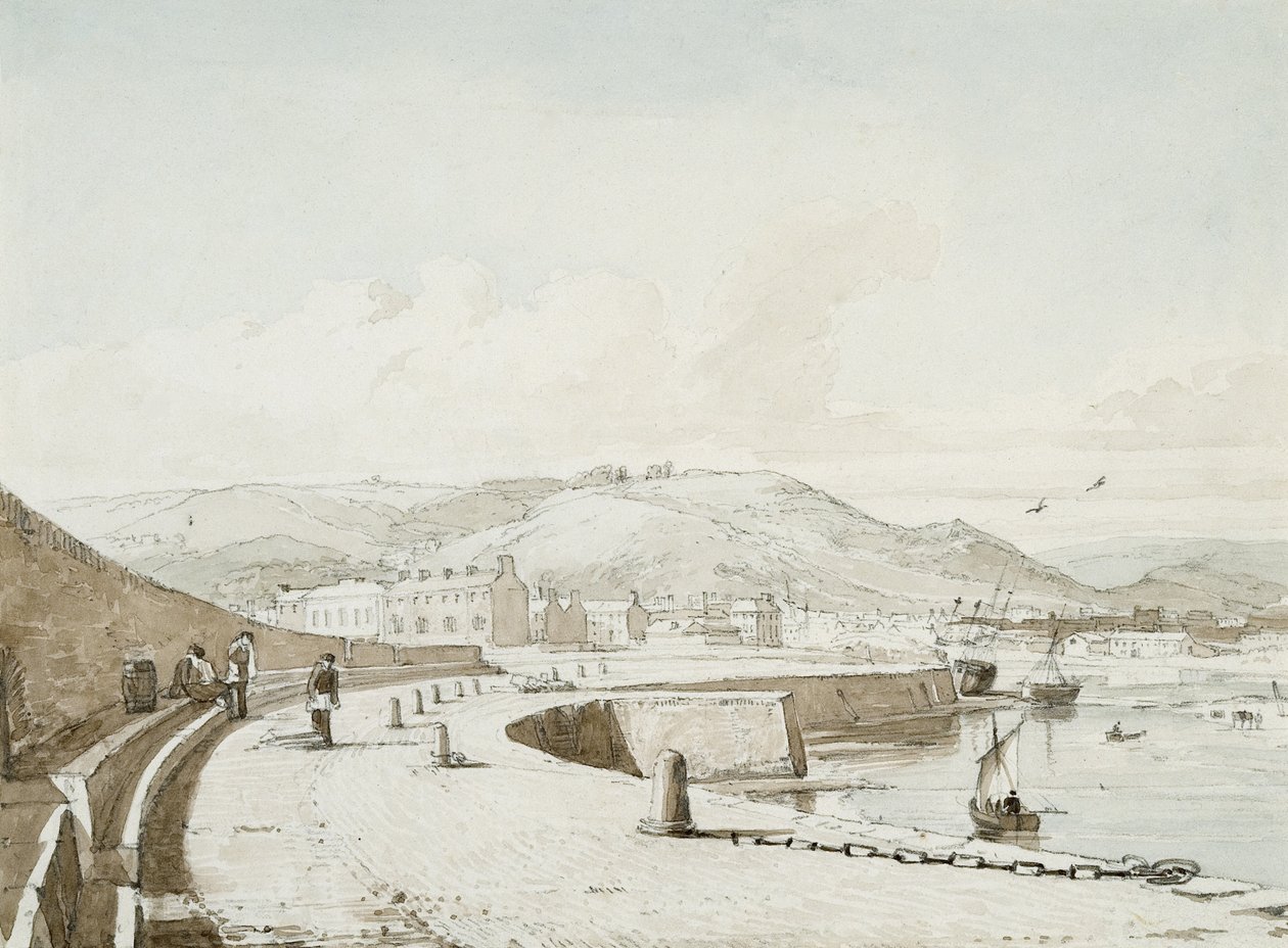 Swansea Harbor (akvarell och penna på papper) av George Orleans Delamotte