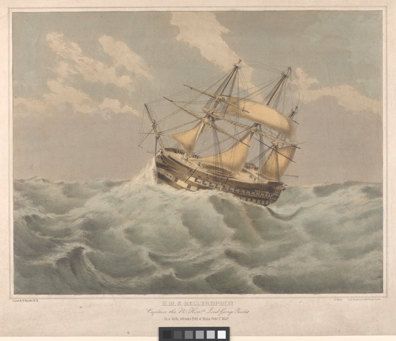 HMS "Bellerophon" (1824), 50 sjömil ostsydost om Malta av George Pechell (after) Mends