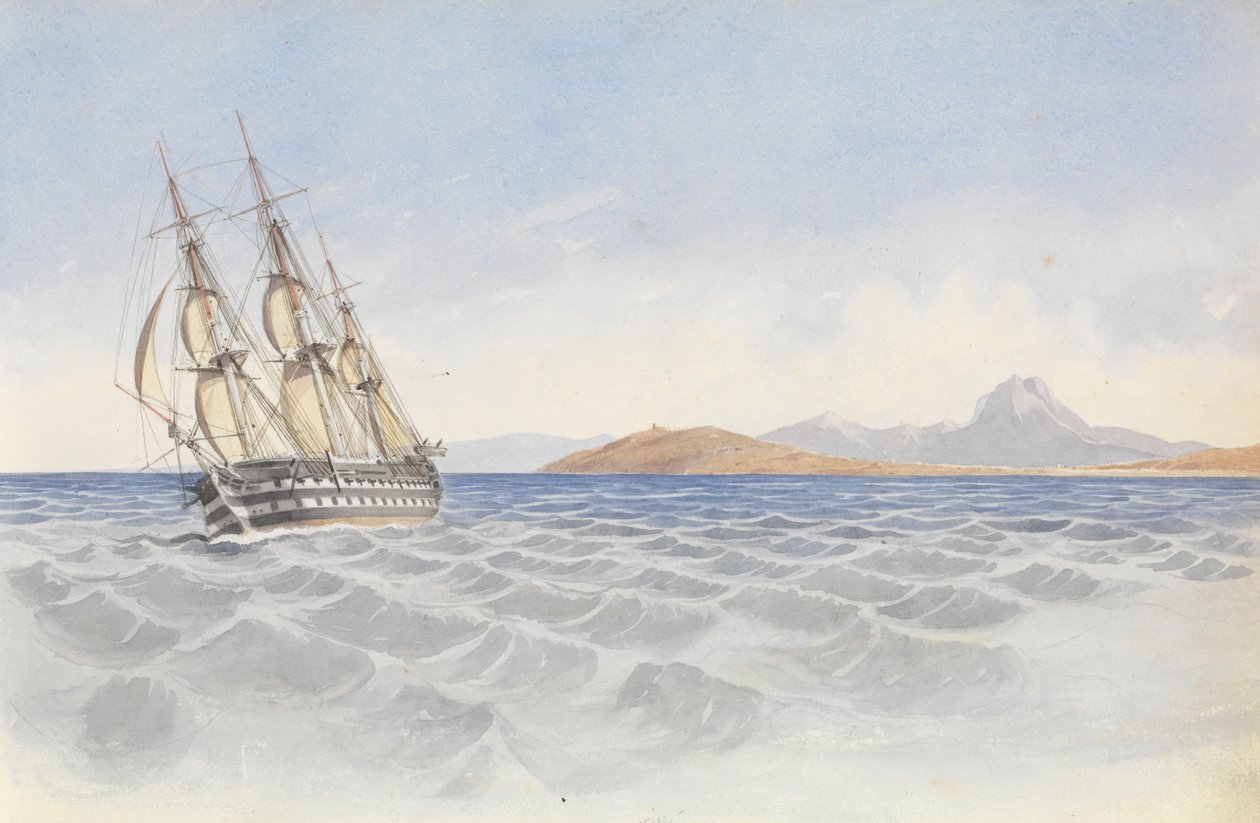 HMS "Bellerophon" utanför Cape Carthage, 26 april 1852 av George Pechell Mends