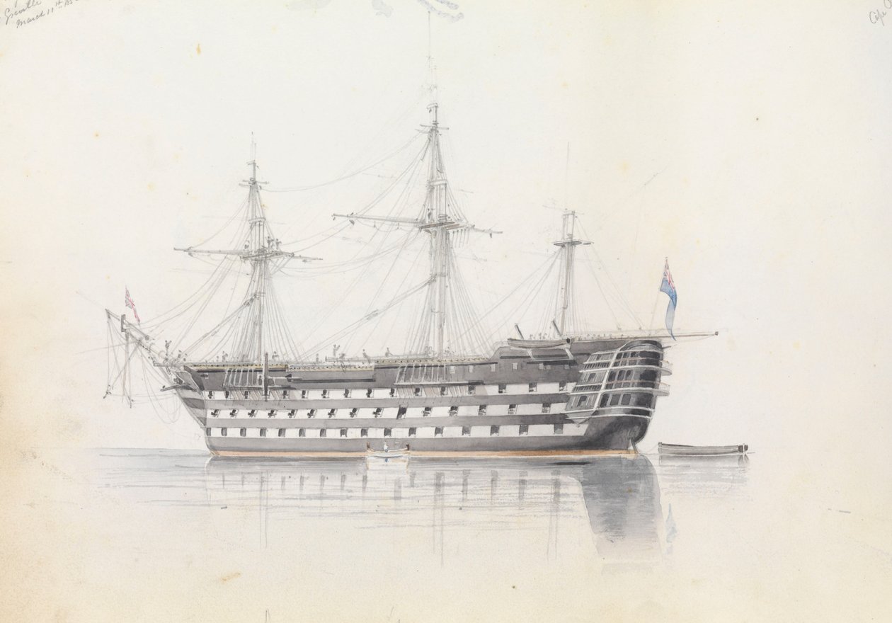 HMS "Trafalgar" i Grand Harbour, Malta av George Pechell Mends