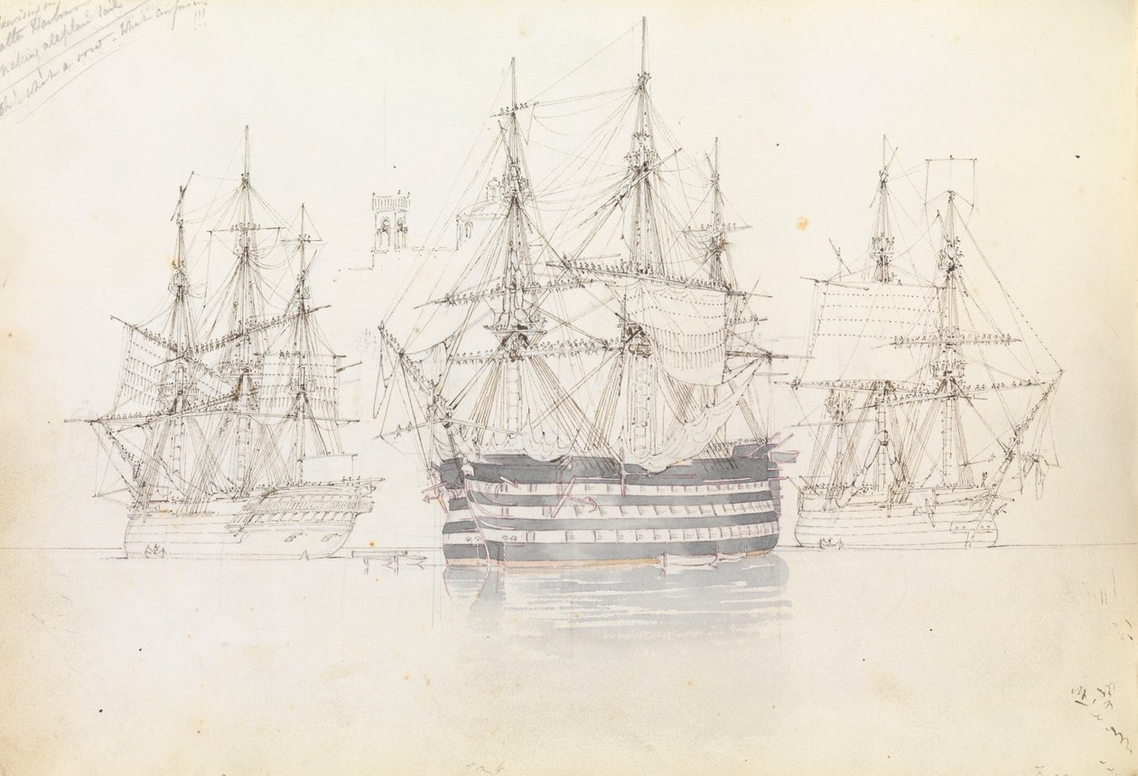 Segelövning i Maltas hamn av George Pechell Mends
