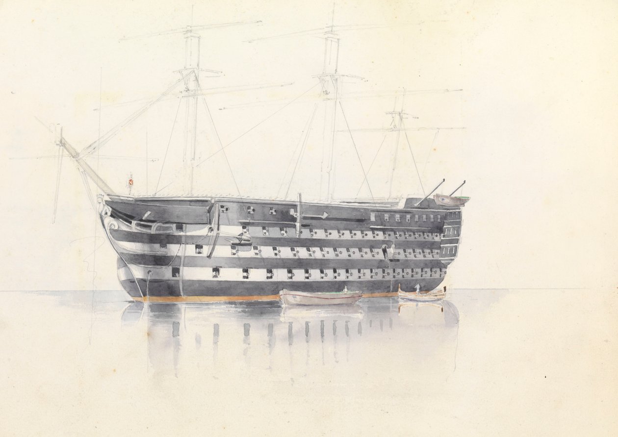 Studie av HMS "Queen" vid Malta, 3 mars 1852 av George Pechell Mends