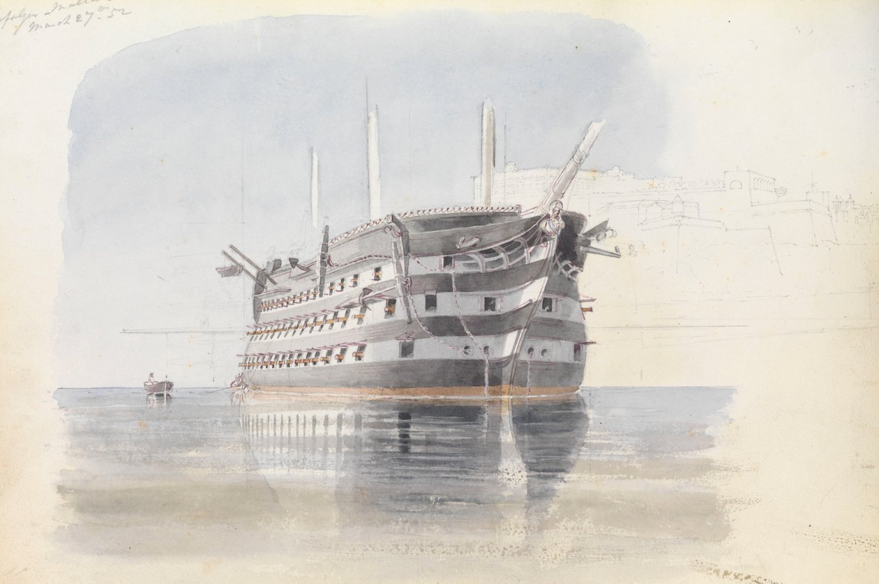 Trafalgar" under Upper Barracca, Malta, 27 mars 1852 av George Pechell Mends