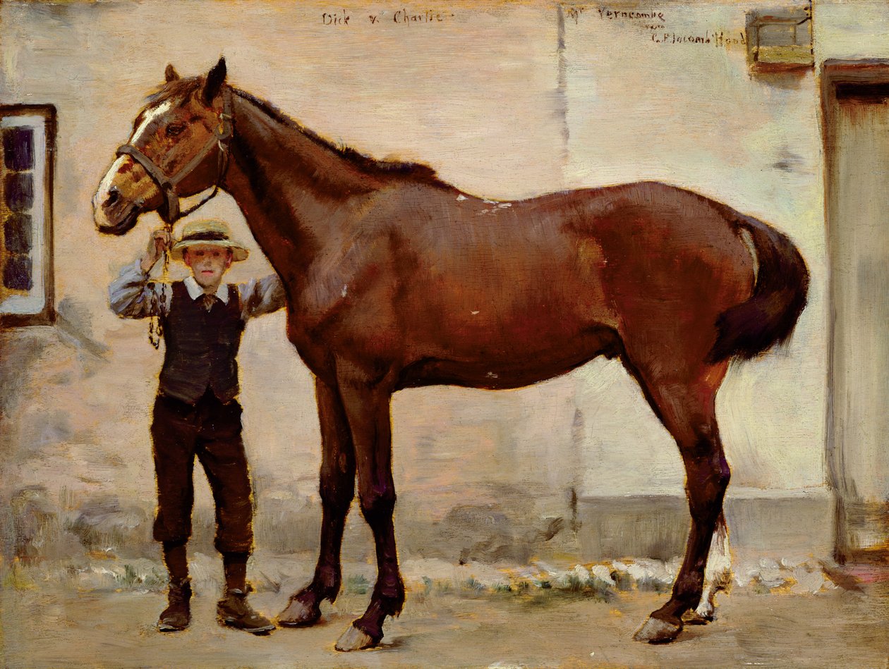 Dick och "Charlie" på Wherwell Priory (olja ombord) av George Percy Jacomb Hood