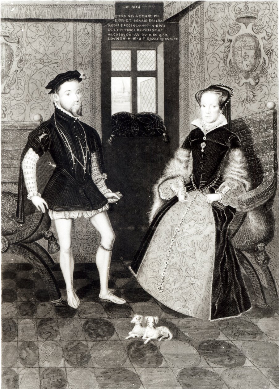 Porträtt av Filip II av Spanien (1527-98) och drottning Mary I (1516-58) graverade av Joseph Brown, 1812 av George Perfect Harding