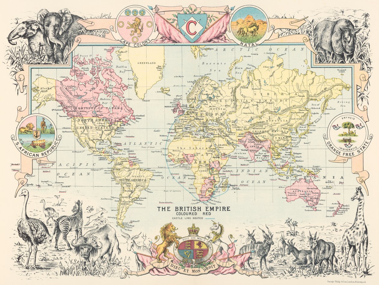 Karta över det brittiska världsimperiet, från Castle Line Atlas of South Africa av George Philip