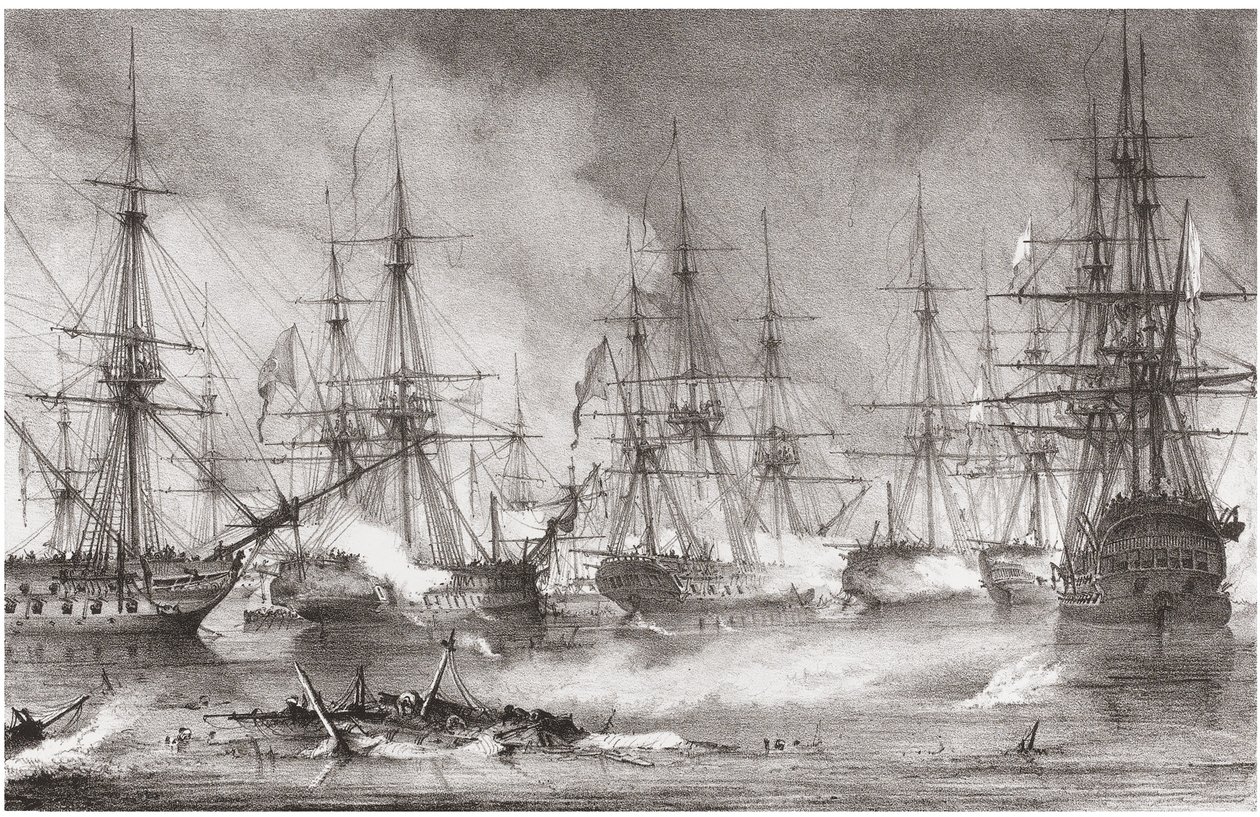 Sjöslaget vid Navarino den 20 oktober 1827, 1828 av George Philip Reinagle